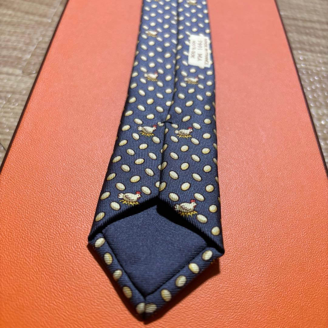 【美品】HERMES エルメス ネクタイ ニワトリ 卵 総柄 シルク100%