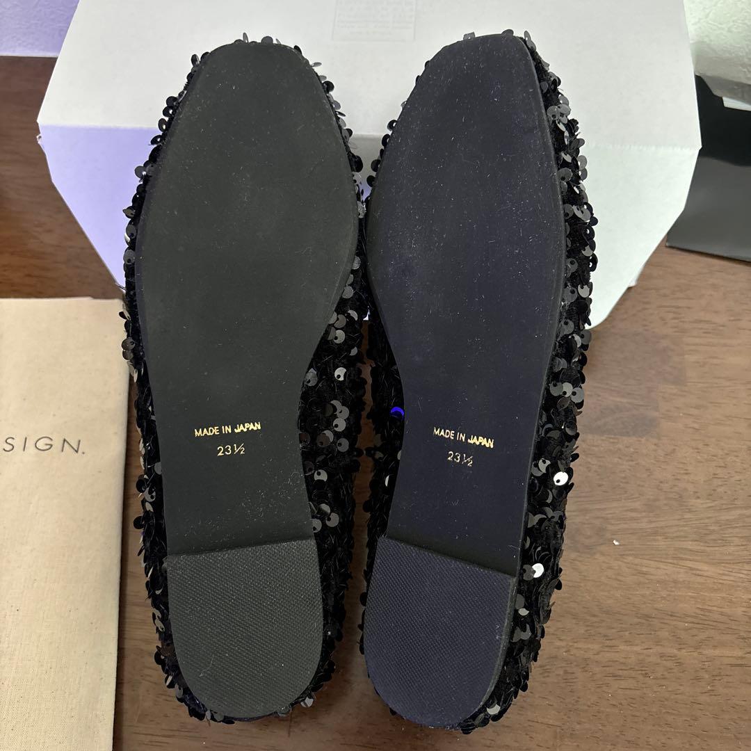 ロッタデザイン　スクエアバレエシューズ　スパンコールブラック