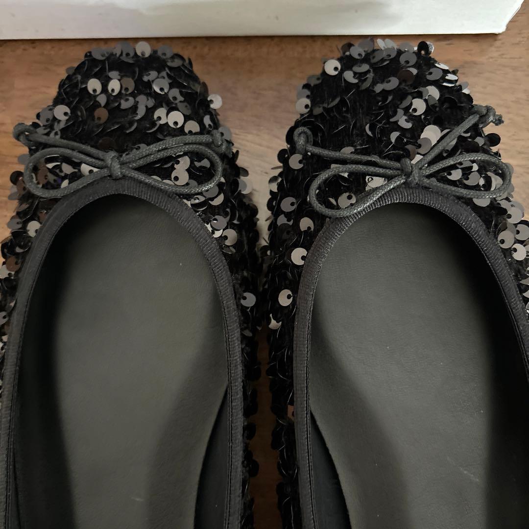 ロッタデザイン　スクエアバレエシューズ　スパンコールブラック