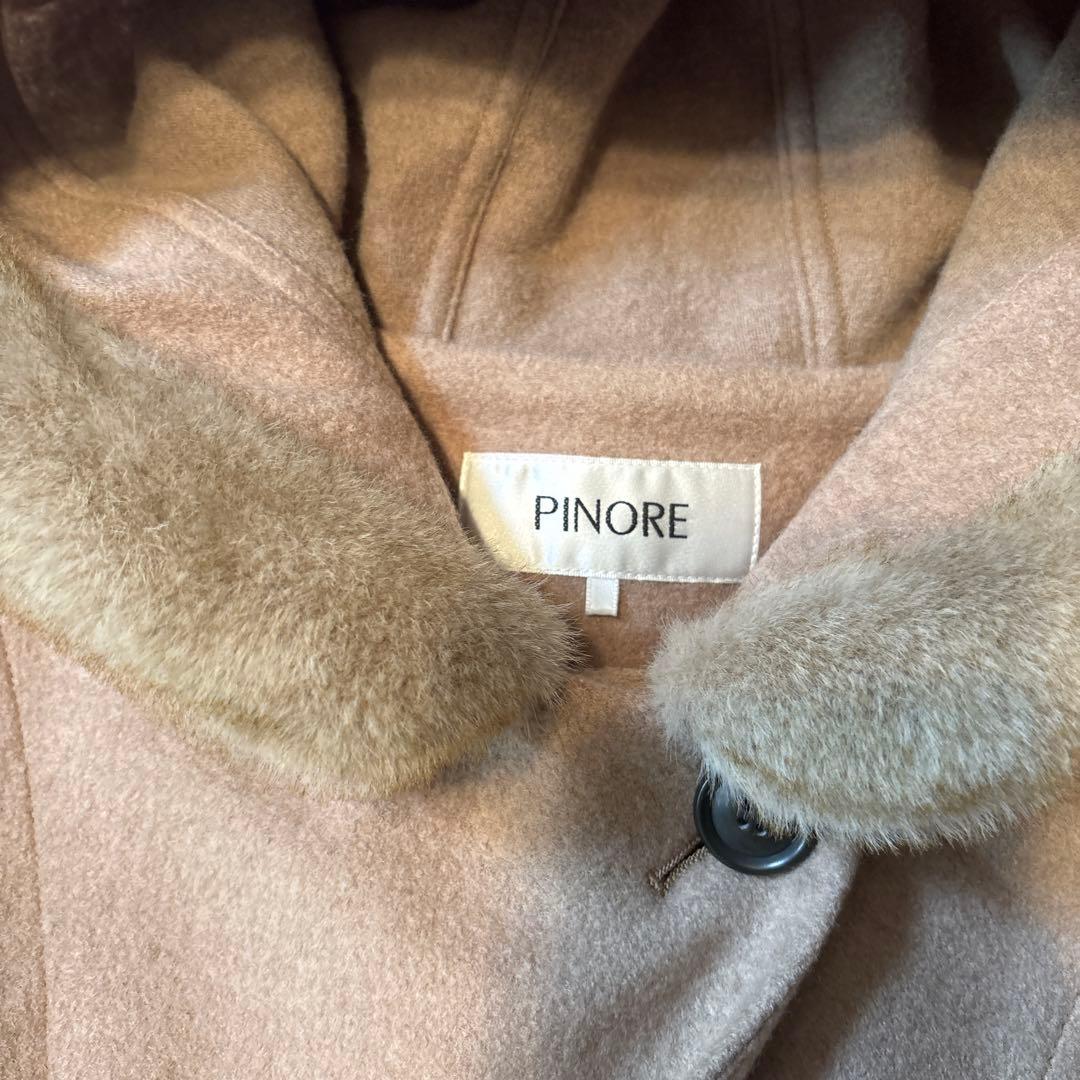 PINORE ピノーレ フード付きポンチョ風 コート ベージュ 毛100%
