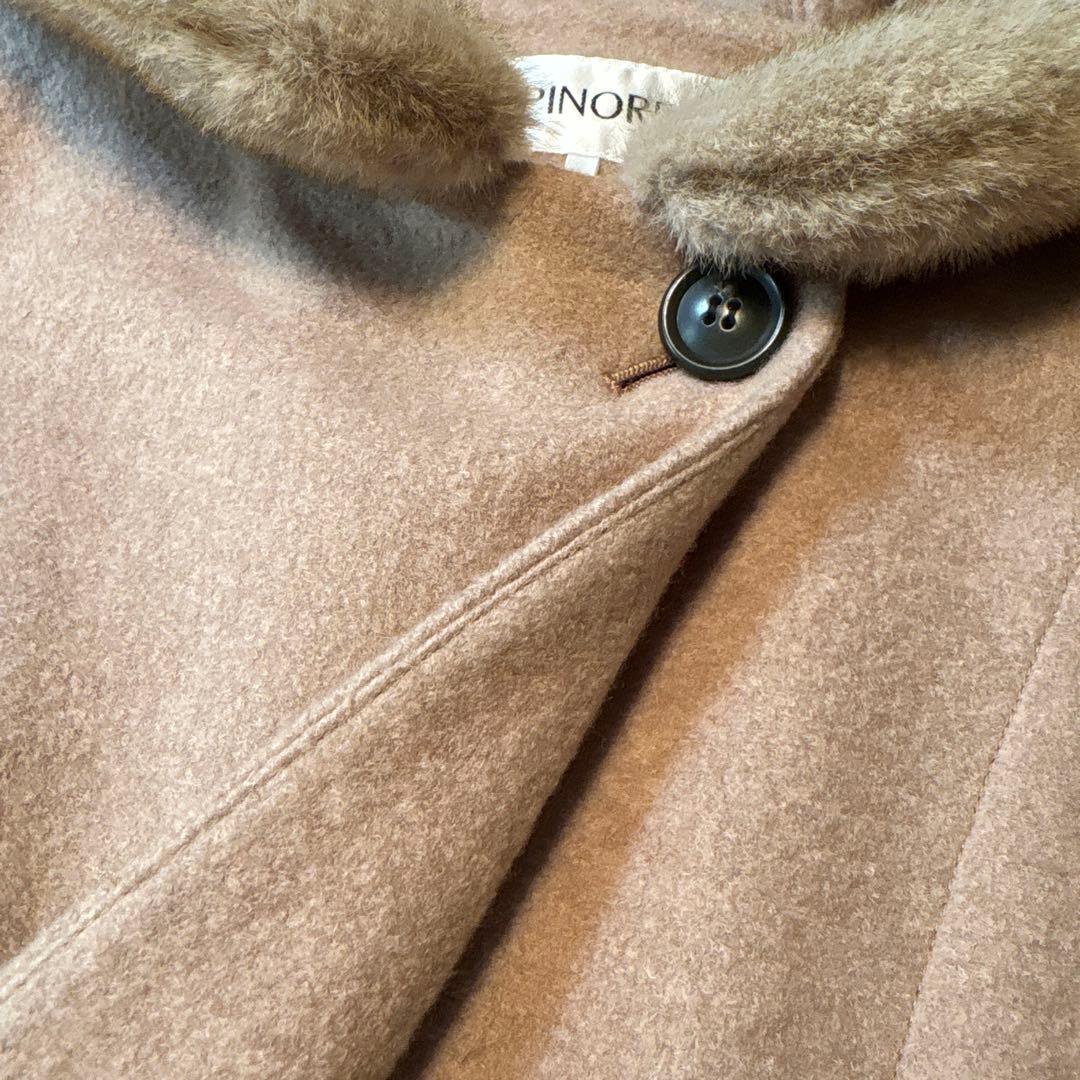 PINORE ピノーレ フード付きポンチョ風 コート ベージュ 毛100%