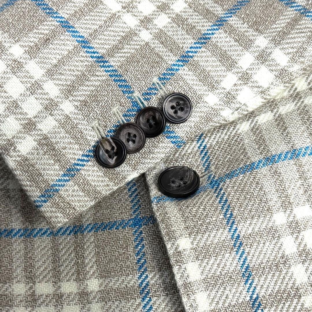 J6274 美品 サルトリオ 近年モデル チェック柄ジャケット ベージュ 46