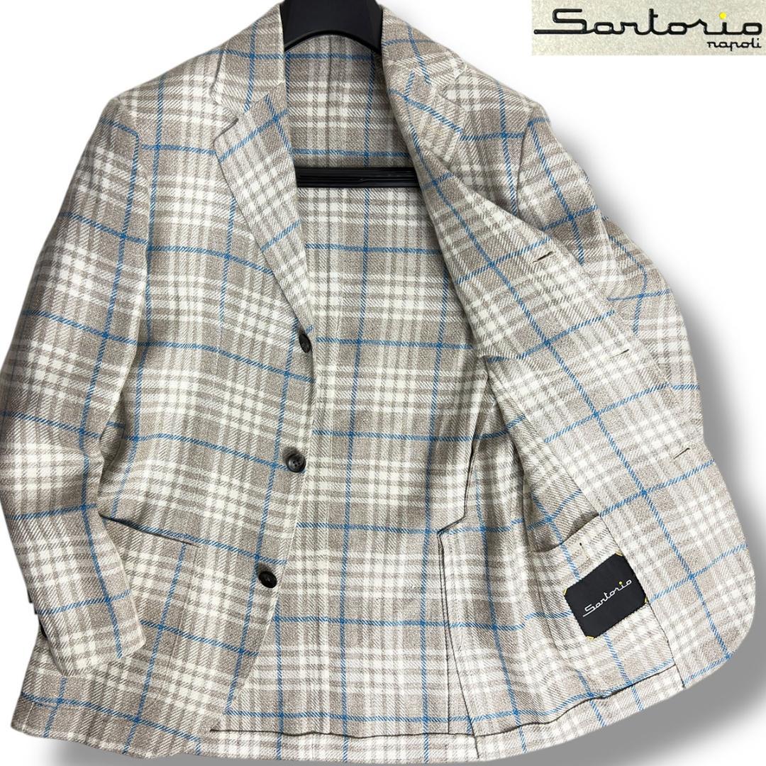 J6274 美品 サルトリオ 近年モデル チェック柄ジャケット ベージュ 46