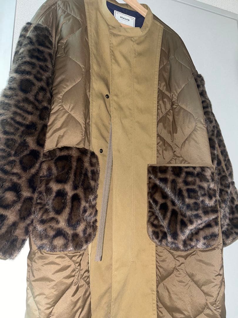 【etsinta/エシンタ】 ファー切替ノーカラーキルティングコート