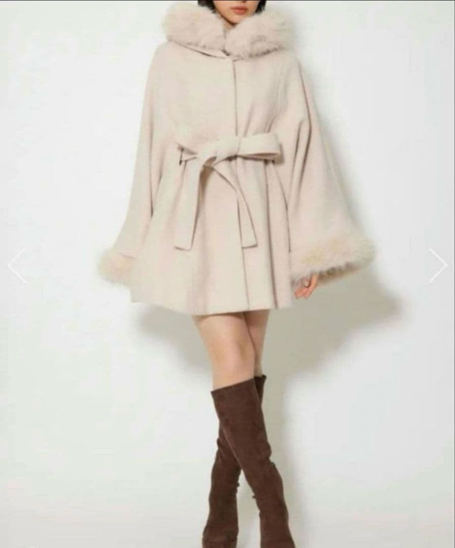 rienda ウールMIXフードポンチョコート　フード　秋冬　ベージュ