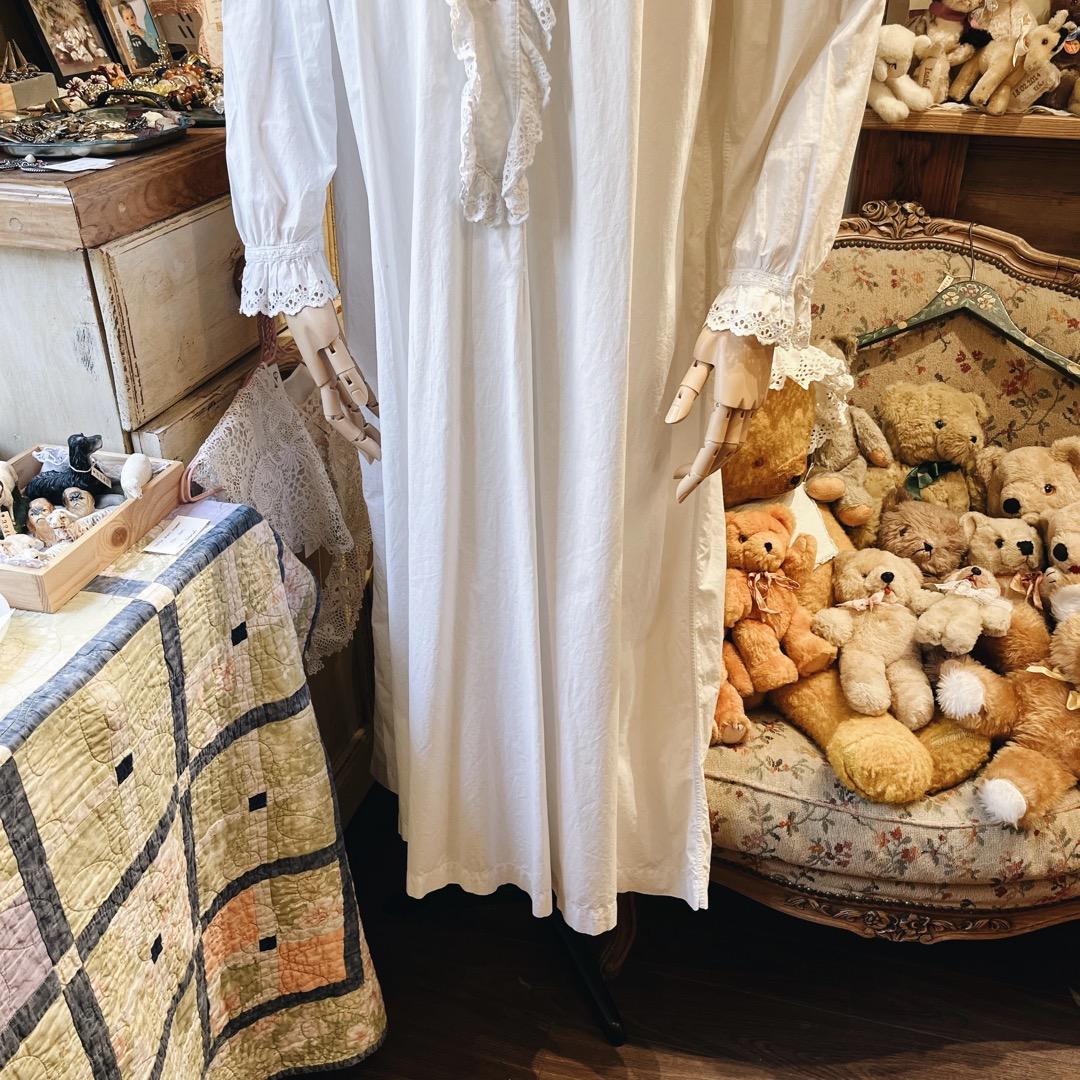 アンティーク　ホワイト　コットン　ワンピース　ドレス　ヨーロッパ　ヴィンテージ