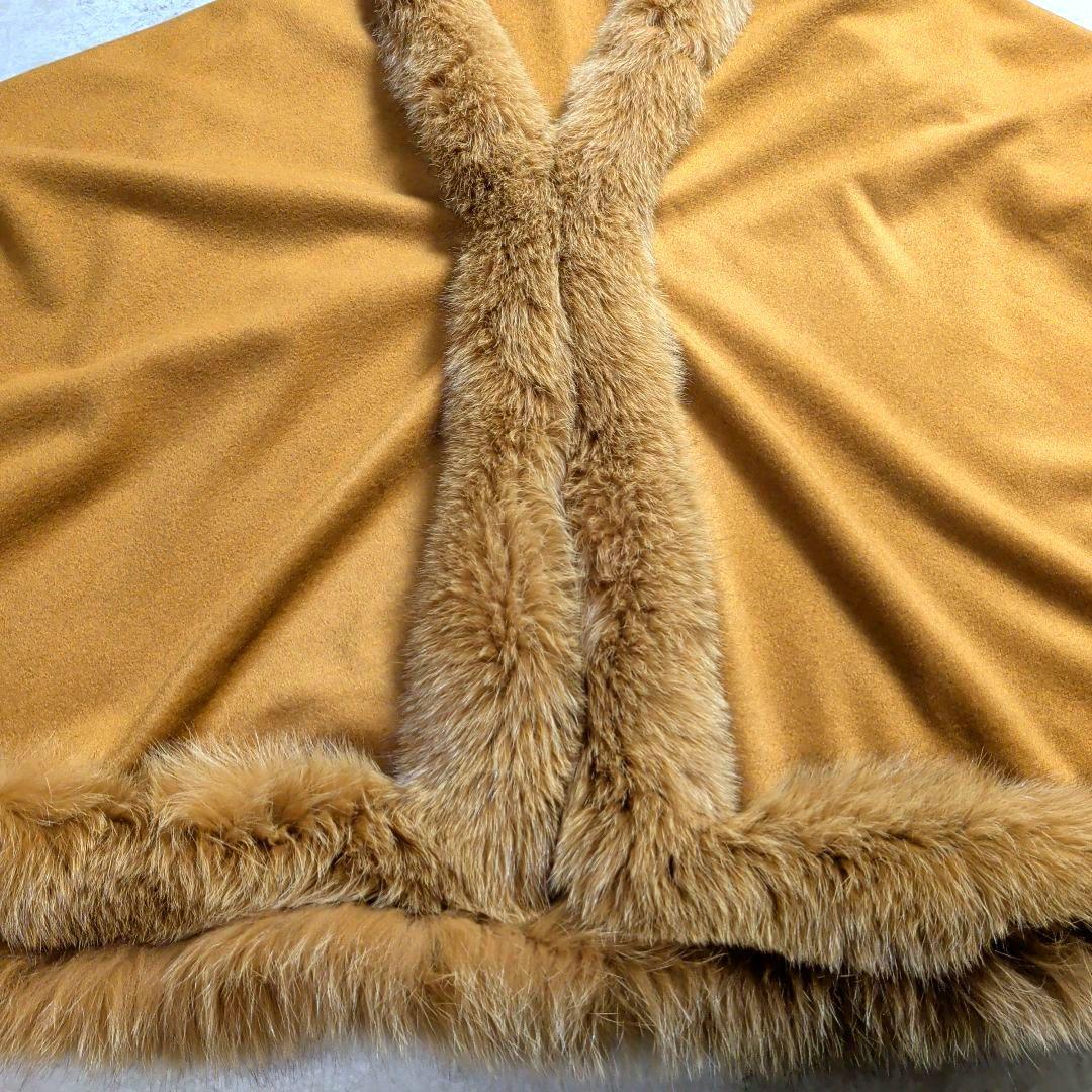 日本製 カシミヤ100%　トリミングフォックスファー　ケープ　ポンチョ