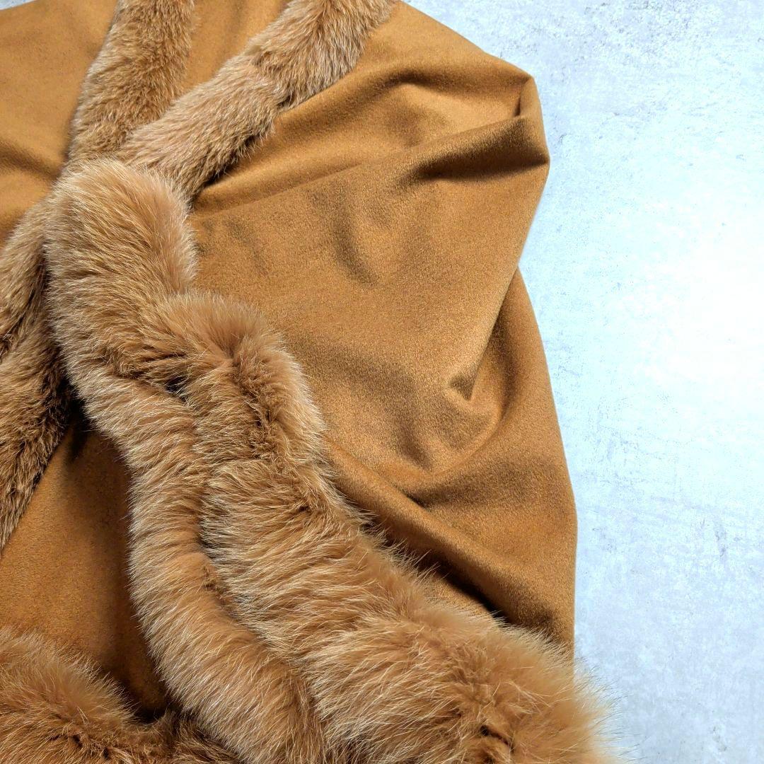 日本製 カシミヤ100%　トリミングフォックスファー　ケープ　ポンチョ