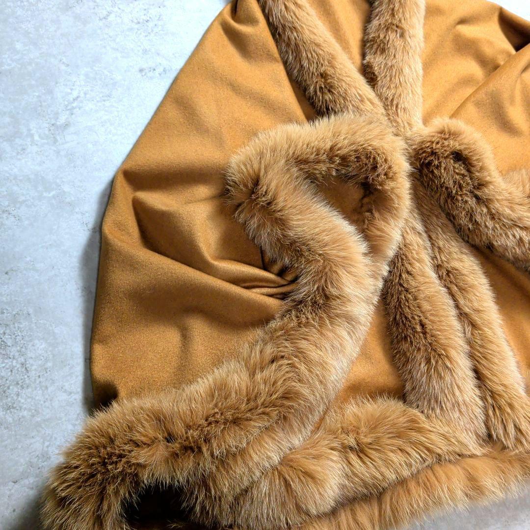 日本製 カシミヤ100%　トリミングフォックスファー　ケープ　ポンチョ