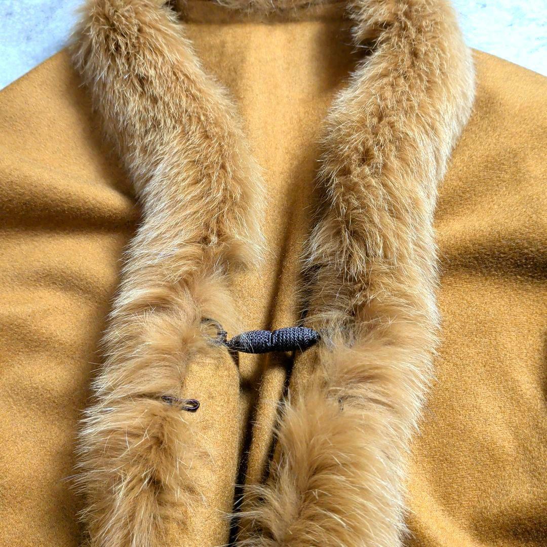 日本製 カシミヤ100%　トリミングフォックスファー　ケープ　ポンチョ