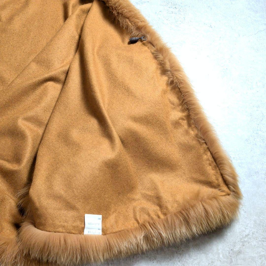 日本製 カシミヤ100%　トリミングフォックスファー　ケープ　ポンチョ