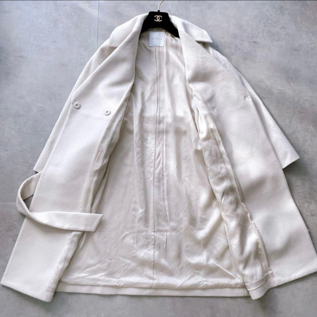 【美品】エストネーション　ベルテッドウールコート　Sサイズ　アイボリー