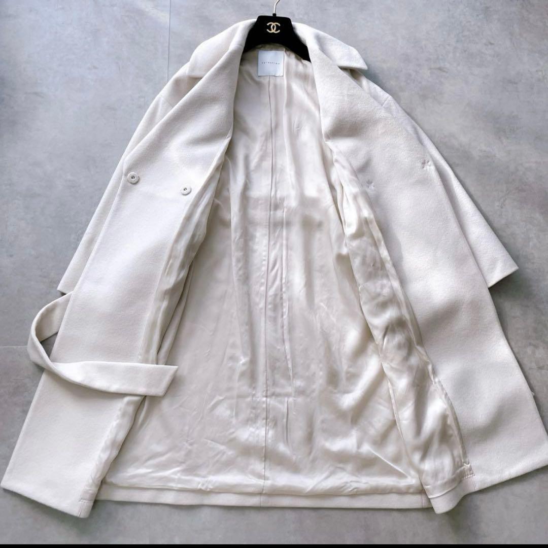 【美品】エストネーション　ベルテッドウールコート　Sサイズ　アイボリー