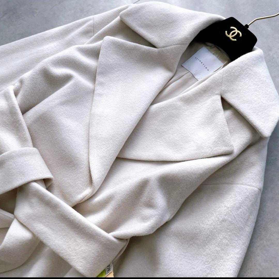 【美品】エストネーション　ベルテッドウールコート　Sサイズ　アイボリー