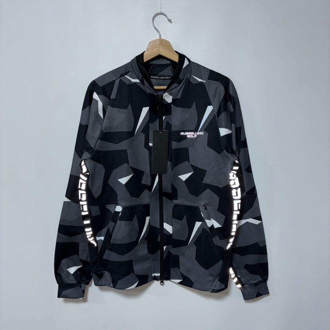 ラッセルノ ゴルフ リフレクターロゴ ジップアップ ジャケット ブラックカモ M