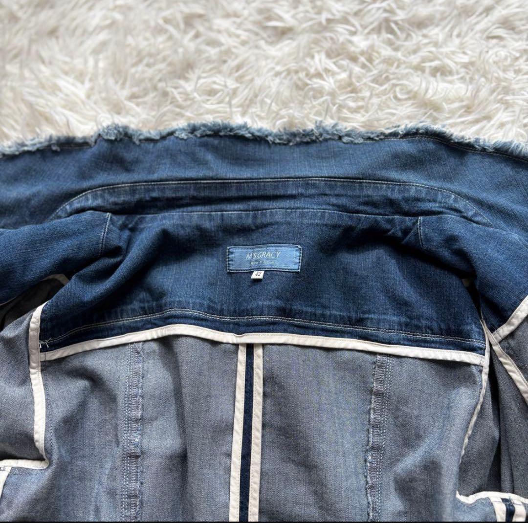 【美品】42 袖リボン　パールボタン　エムズグレイシー　デニムジャケット　20年
