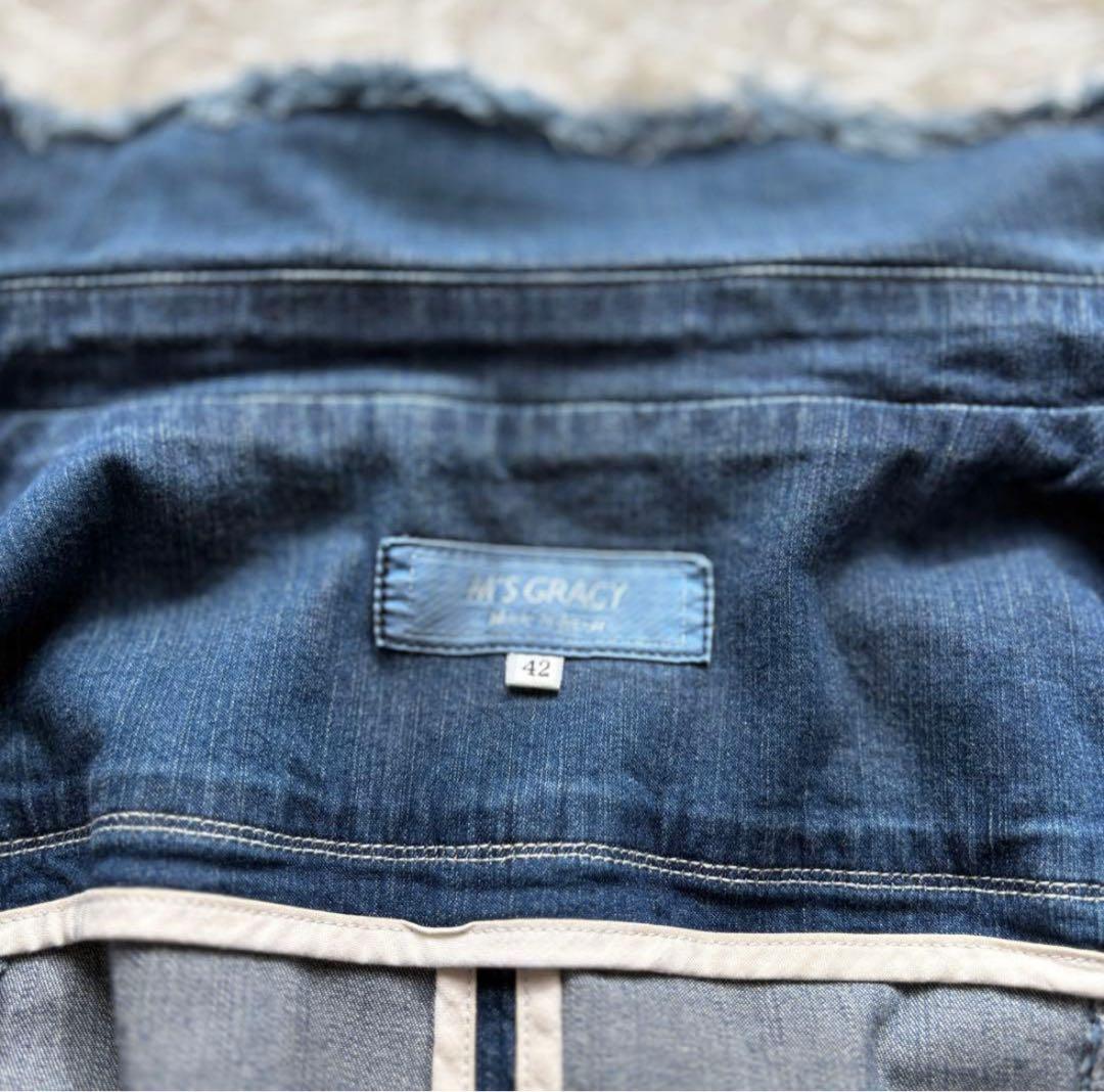 【美品】42 袖リボン　パールボタン　エムズグレイシー　デニムジャケット　20年