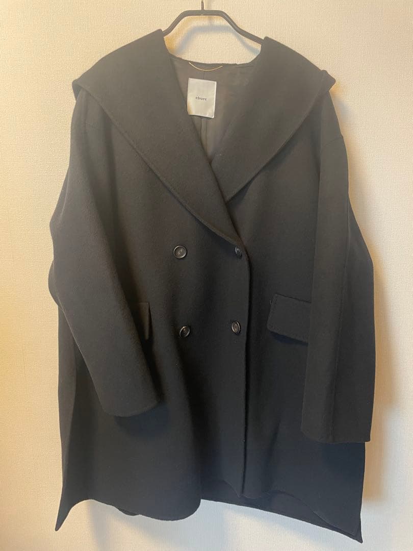 ebure エブール　黒　リュクスビーバー フーデットショートコート　Pコート