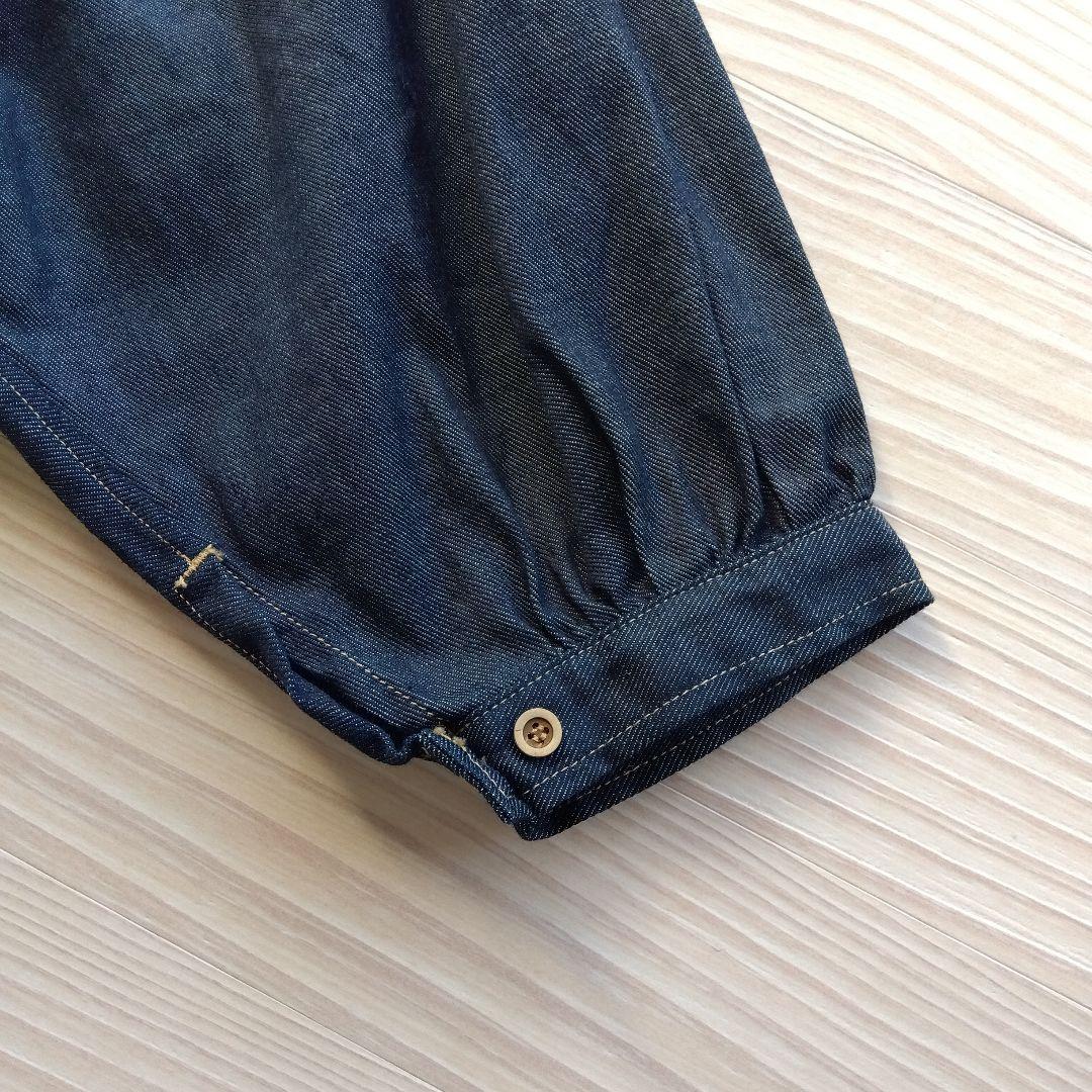 45R ★プチデニムのパフブリッジワンピース　インディゴ濃