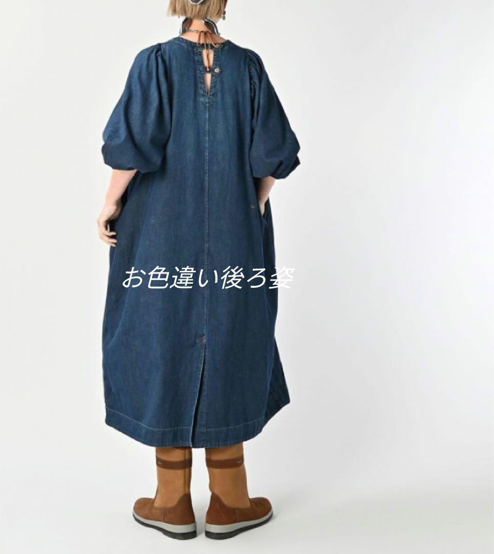 45R ★プチデニムのパフブリッジワンピース　インディゴ濃