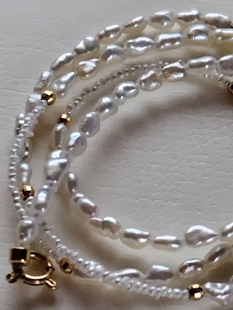 K18 ２種類の、アコヤ真珠ケシパールの、ネックレス