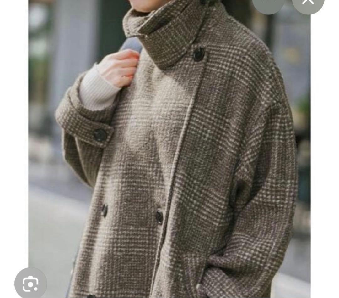 Wスライバーチェックハーフコート　スピックアンドスパン　ピーコート