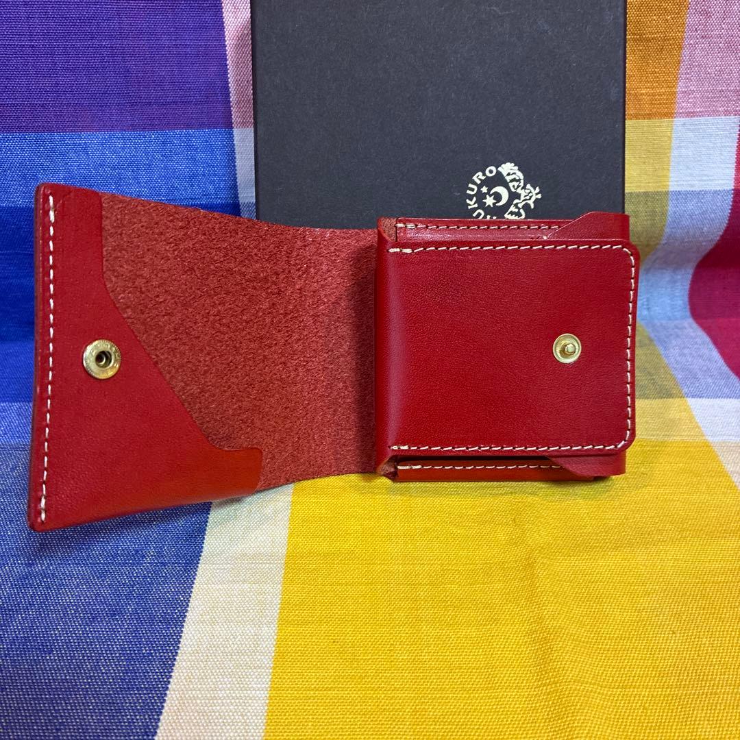 <HUKURO> 二つ折り財布手のひら財布-Beh- 栃木レザー box RED