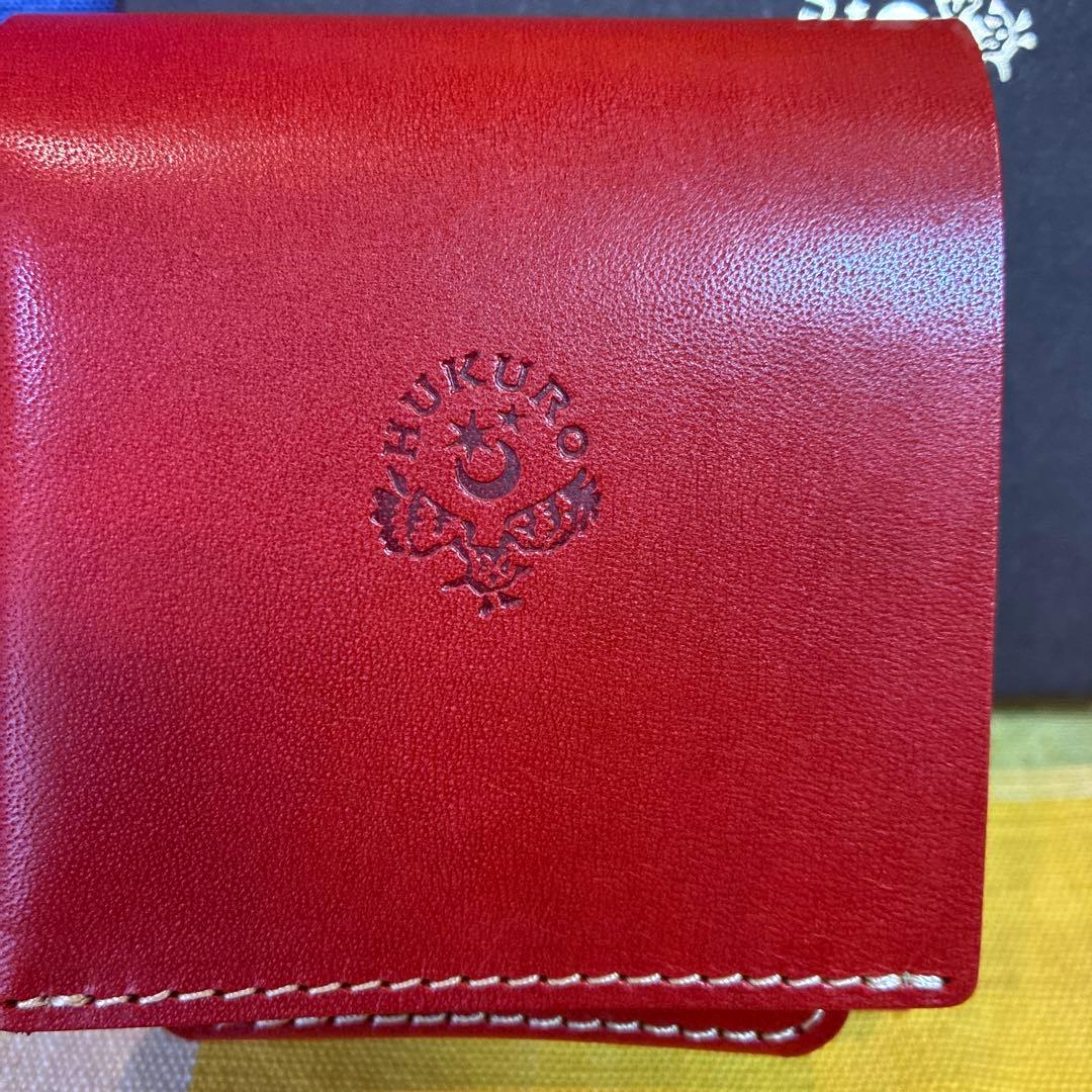 <HUKURO> 二つ折り財布手のひら財布-Beh- 栃木レザー box RED