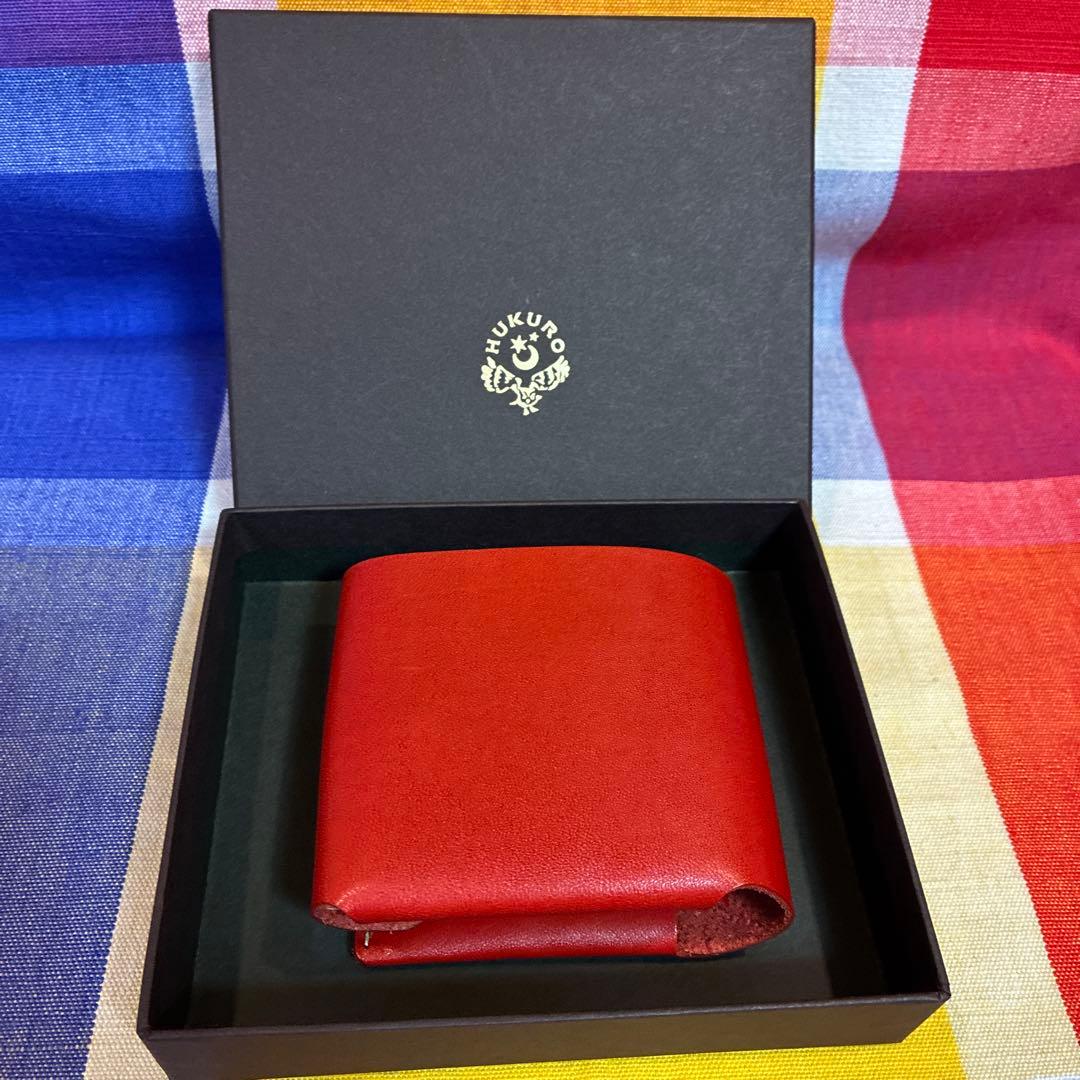 <HUKURO> 二つ折り財布手のひら財布-Beh- 栃木レザー box RED