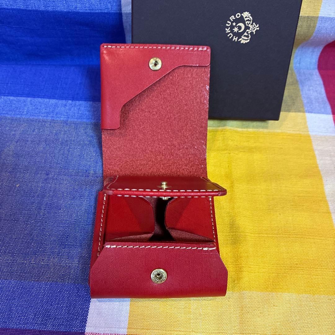 <HUKURO> 二つ折り財布手のひら財布-Beh- 栃木レザー box RED