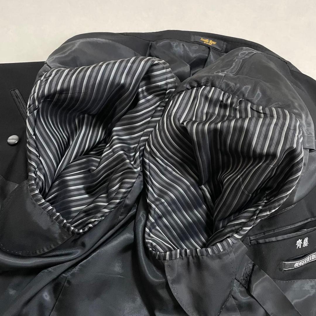 セヴィルロウ セットアップ ダブルスーツ ブラック カシミヤ混 アジャスター