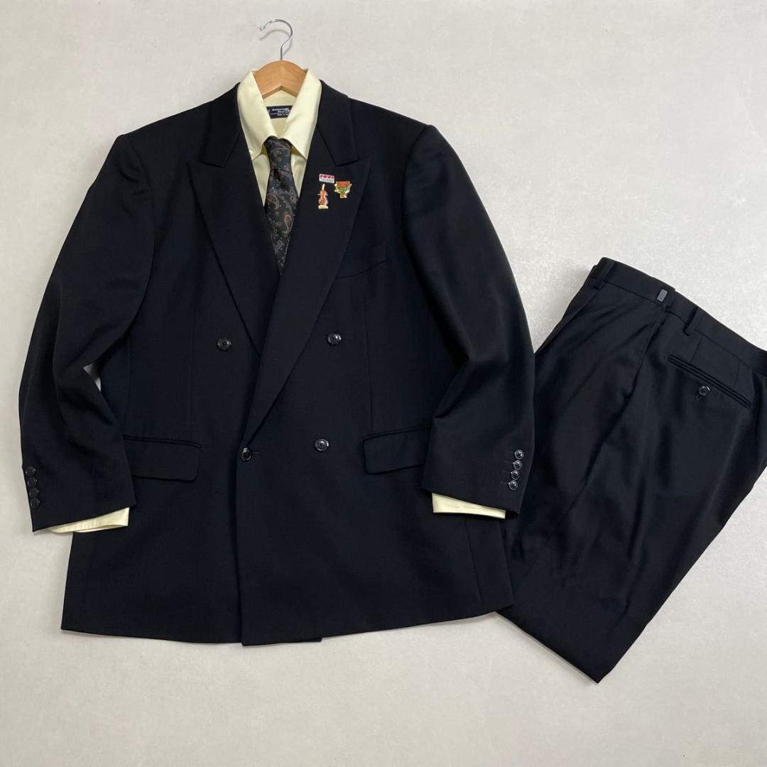 セヴィルロウ セットアップ ダブルスーツ ブラック カシミヤ混 アジャスター