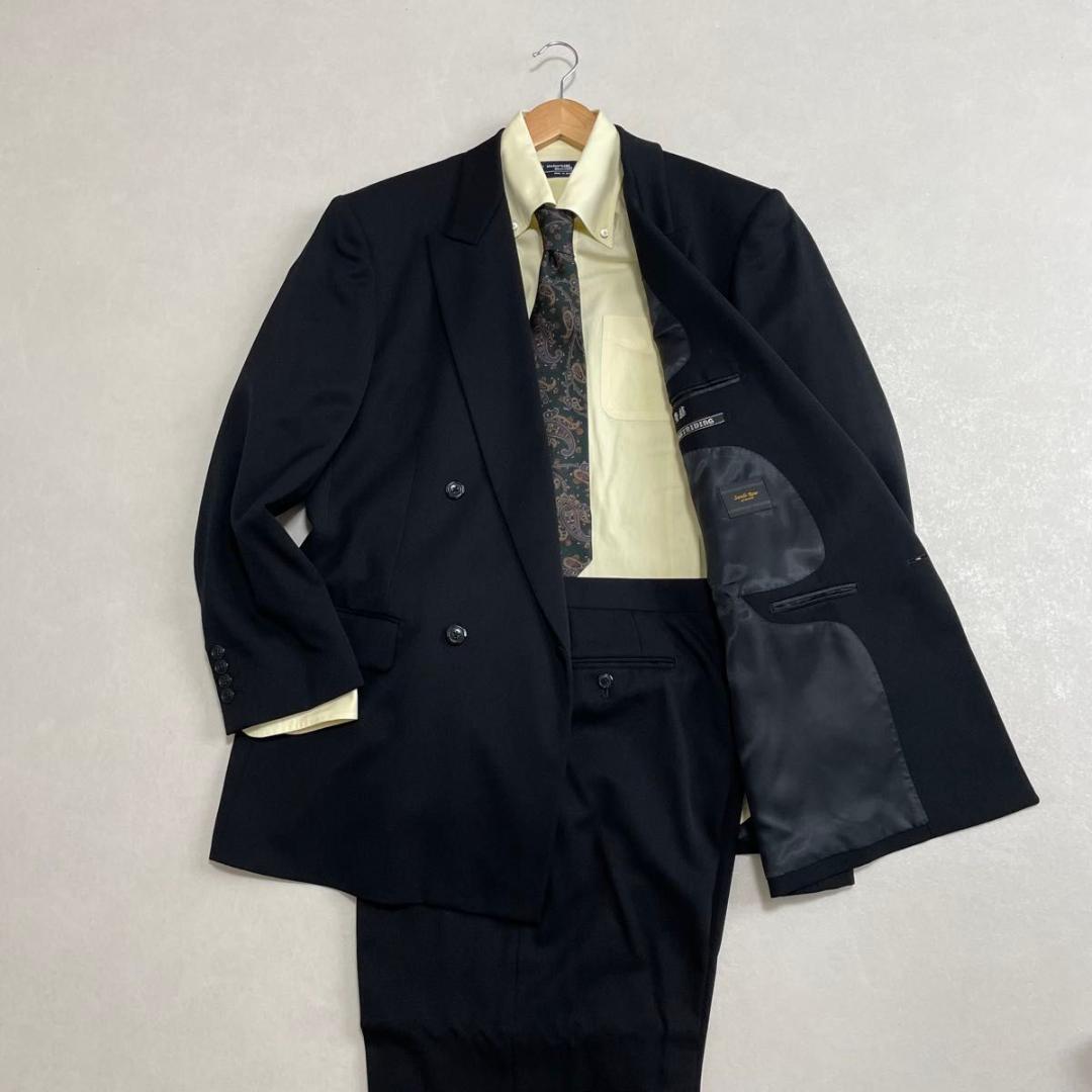 セヴィルロウ セットアップ ダブルスーツ ブラック カシミヤ混 アジャスター