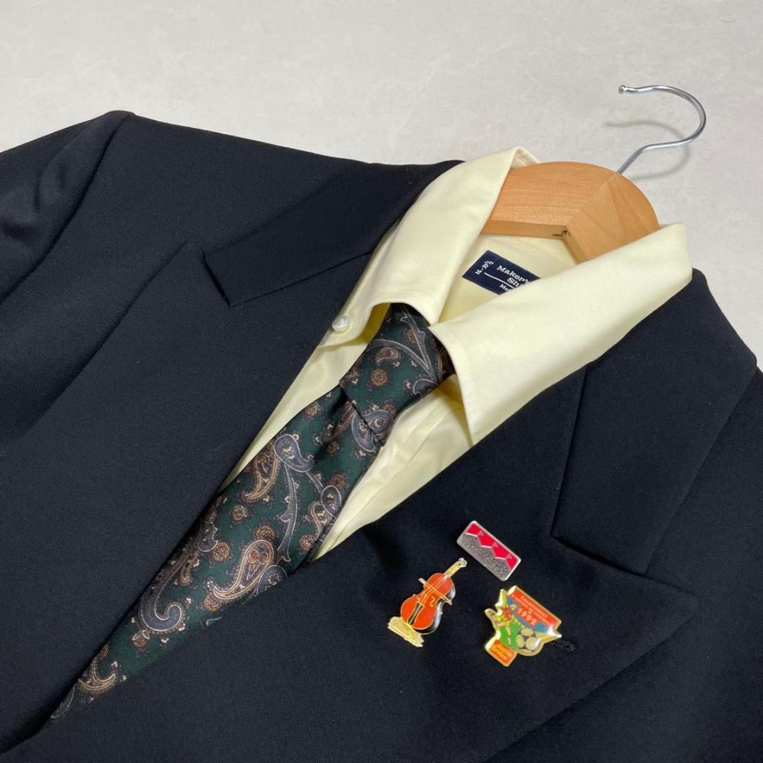 セヴィルロウ セットアップ ダブルスーツ ブラック カシミヤ混 アジャスター