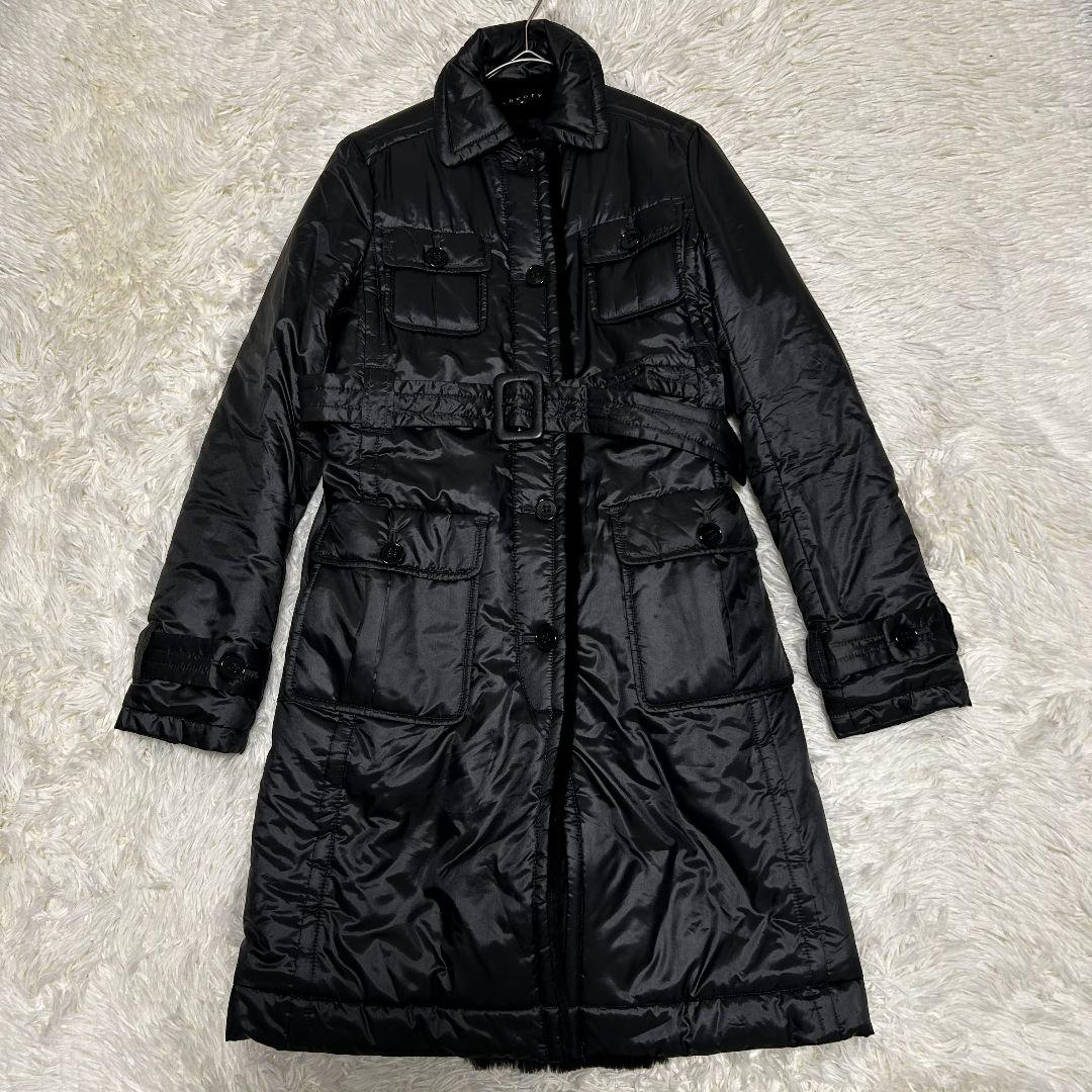 特価【美品】セオリー 裏ラビットファー 中綿 ロングコート ベルト 黒 サイズ2