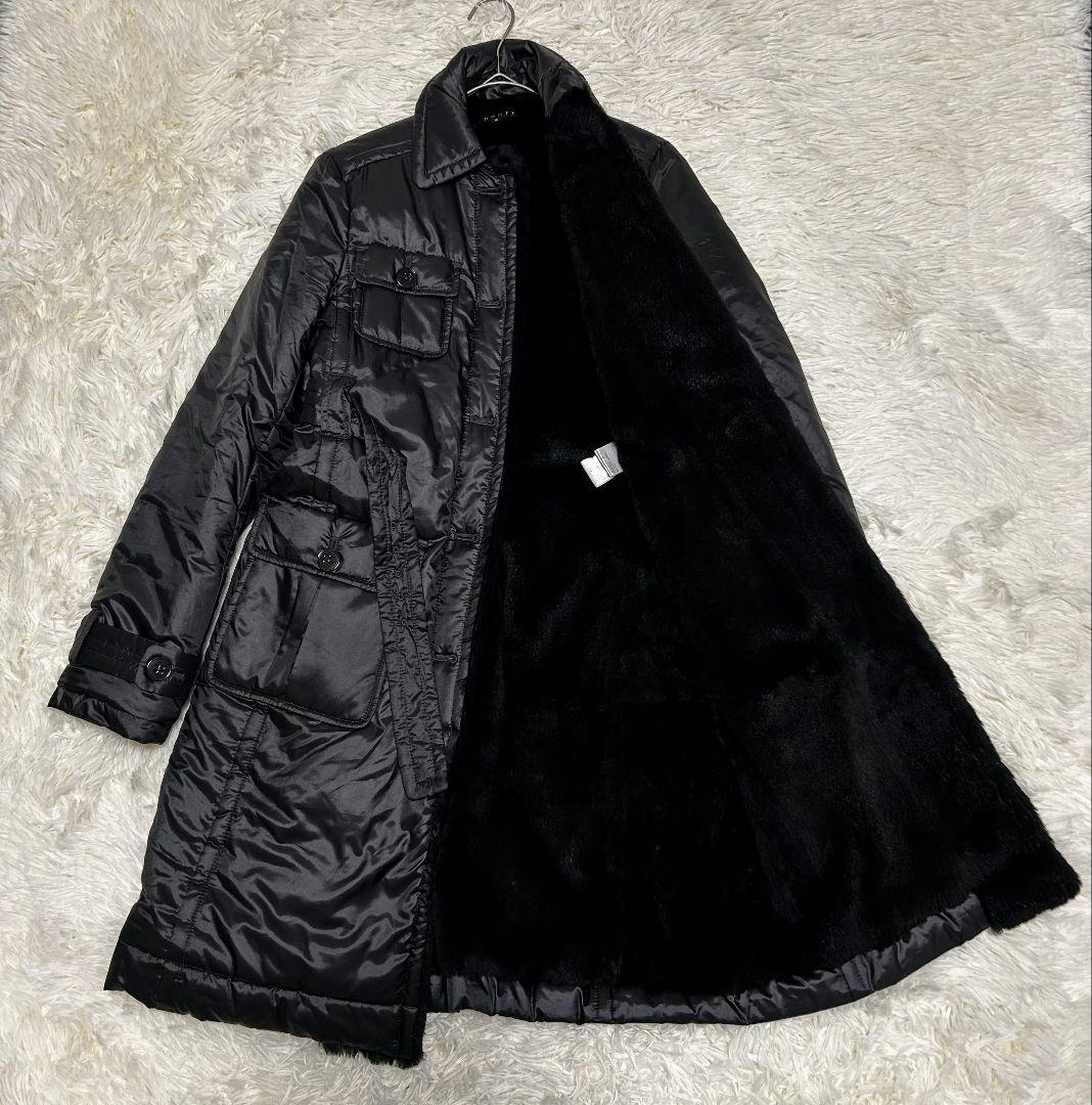 特価【美品】セオリー 裏ラビットファー 中綿 ロングコート ベルト 黒 サイズ2