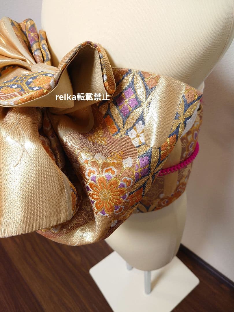 正絹　二部式　作り帯　ハーフ成人式　十三詣り　振袖　成人式　 一点物　金系