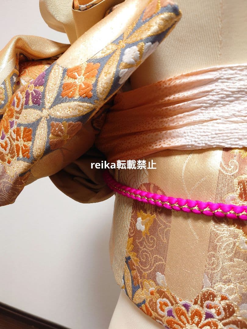 正絹　二部式　作り帯　ハーフ成人式　十三詣り　振袖　成人式　 一点物　金系