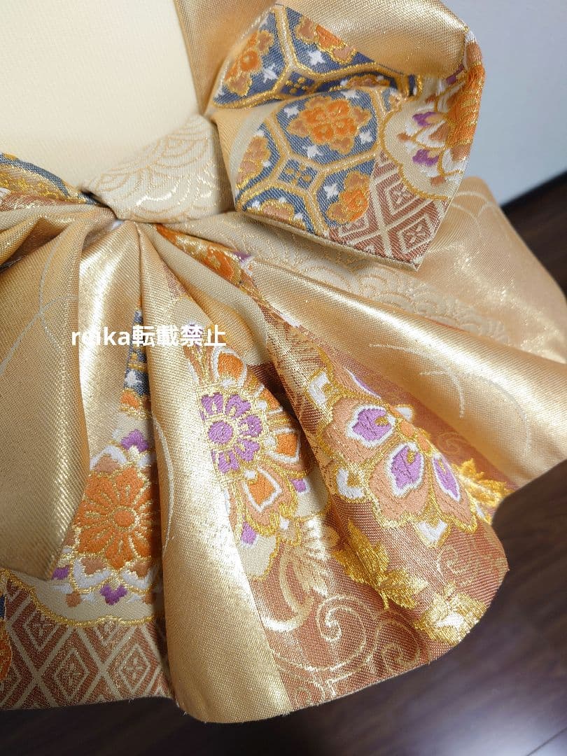 正絹　二部式　作り帯　ハーフ成人式　十三詣り　振袖　成人式　 一点物　金系