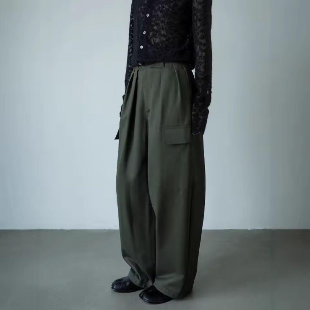 CLANE WIDE TUCK WORK PANTS カーキ