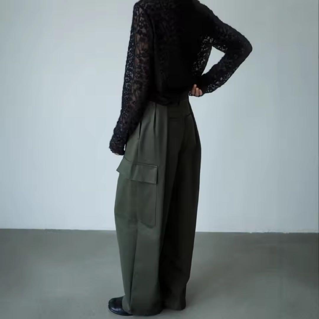 CLANE WIDE TUCK WORK PANTS カーキ