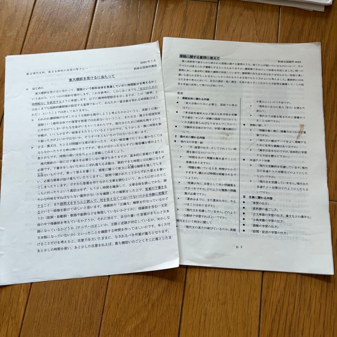 【レア教材】 鉄緑会 高３ 現代文 フルセット (プリント全完備)
