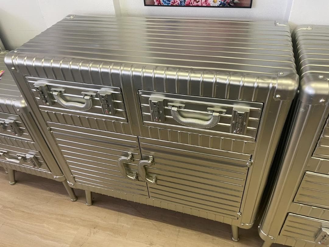 男前インテリア　キャビネット　ワイド　インダストリアル　収納　引出し　スチール