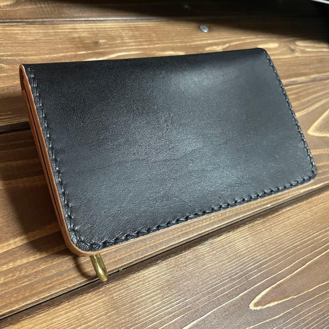 ミドルトラッカーウォレット　栃木レザー　ヌメ革　丘染めブラック