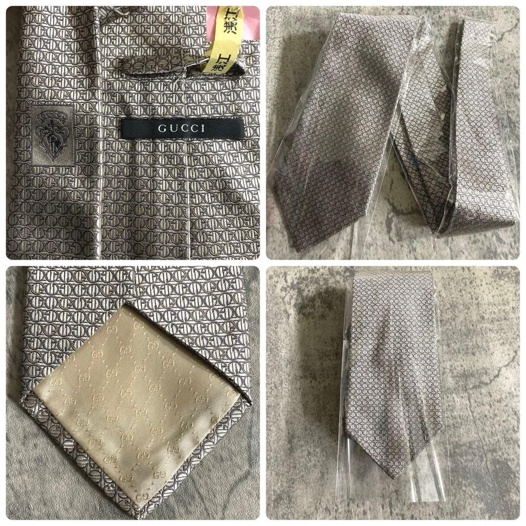 極美品 GUCCI グッチネクタイ 極上ウール ダブルスーツ シルバーグレー