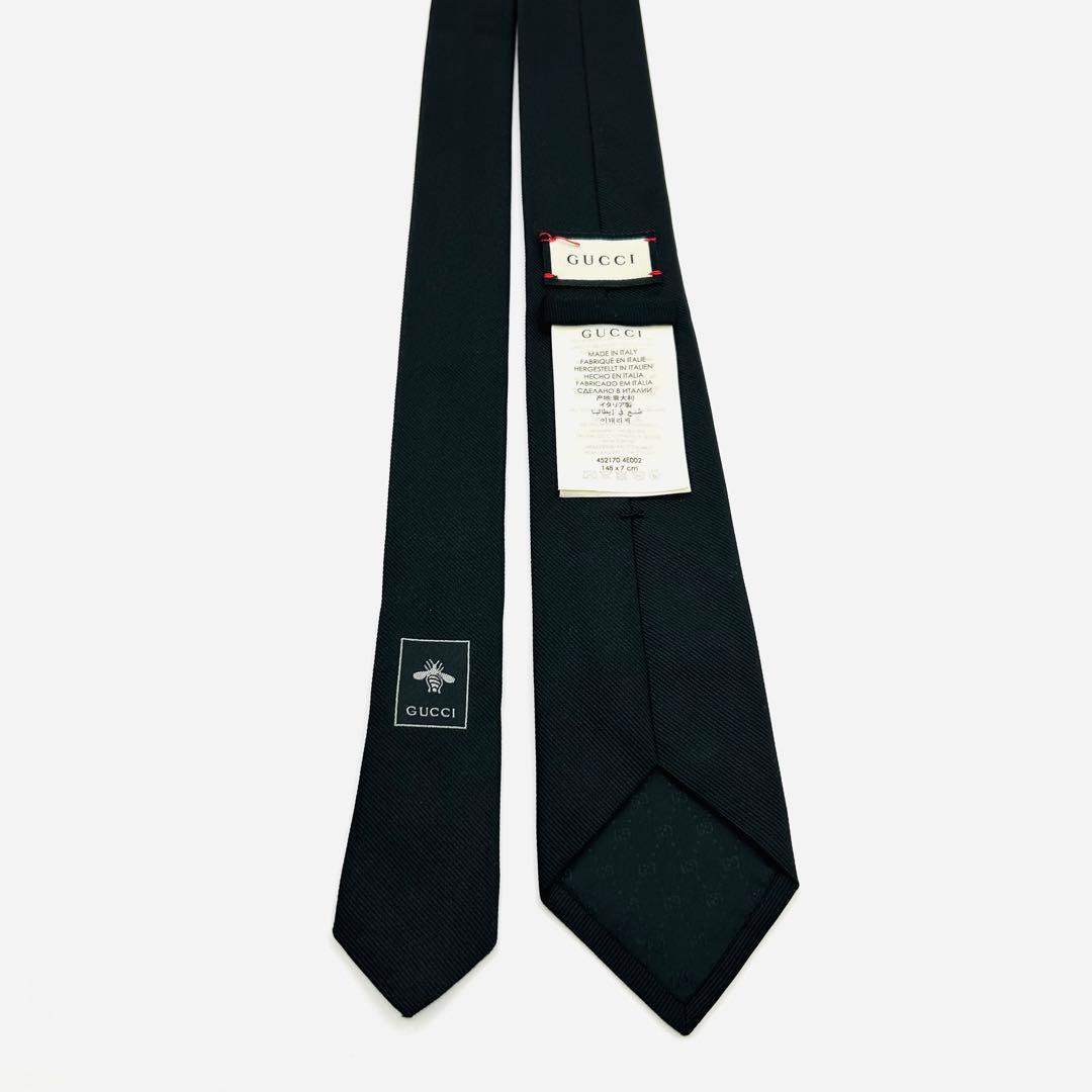 ✨美品✨GUCCI トラ　虎刺繍　現行タグ　シルク　ブラック　ネクタイ