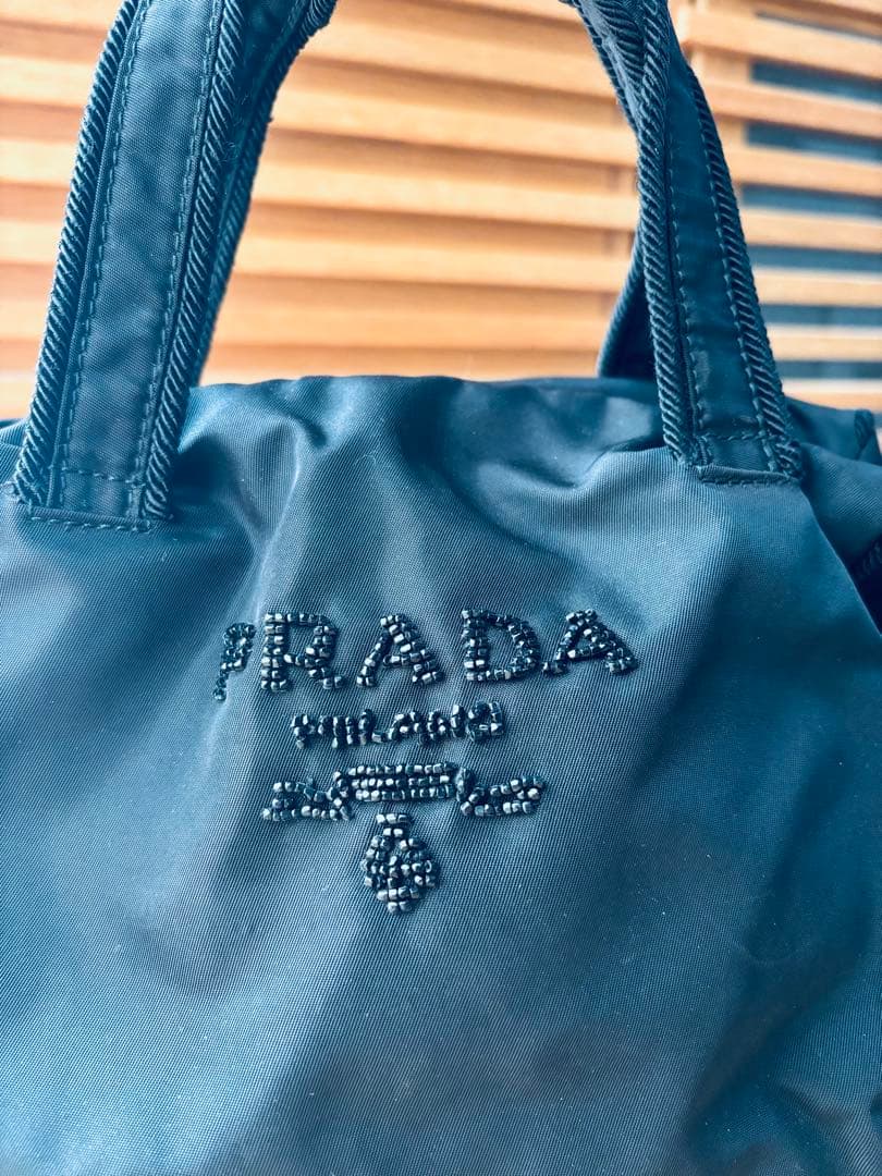 プラダ PRADA ナイロントートバッグ ビーズ 黒 タッセル