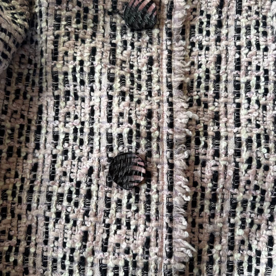 Vintage ツイード　ブラックピンク　オーダーコート　レトロ　昭和