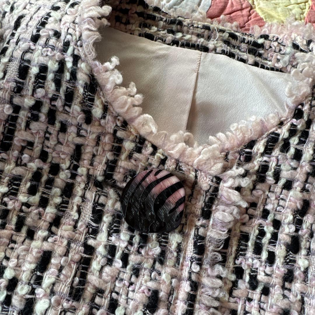 Vintage ツイード　ブラックピンク　オーダーコート　レトロ　昭和