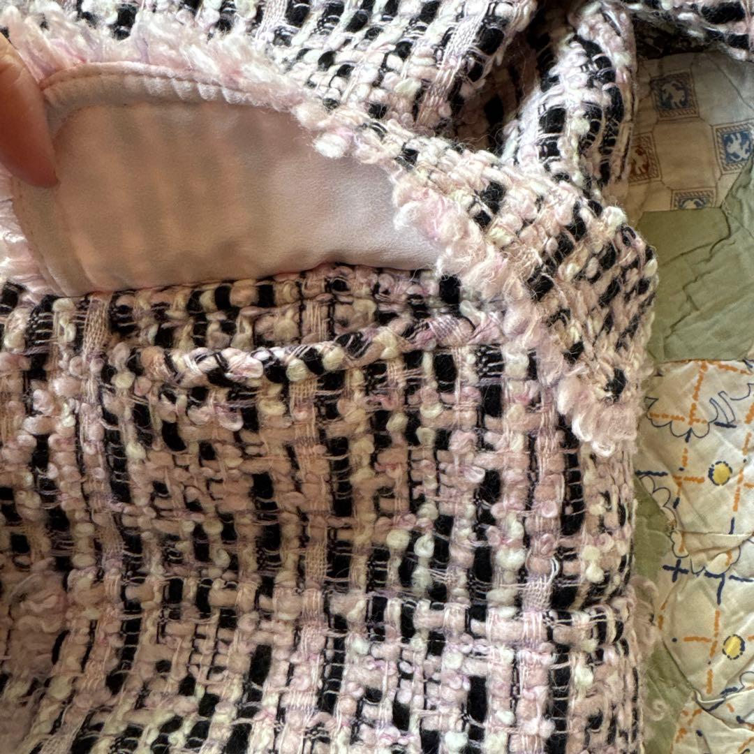 Vintage ツイード　ブラックピンク　オーダーコート　レトロ　昭和